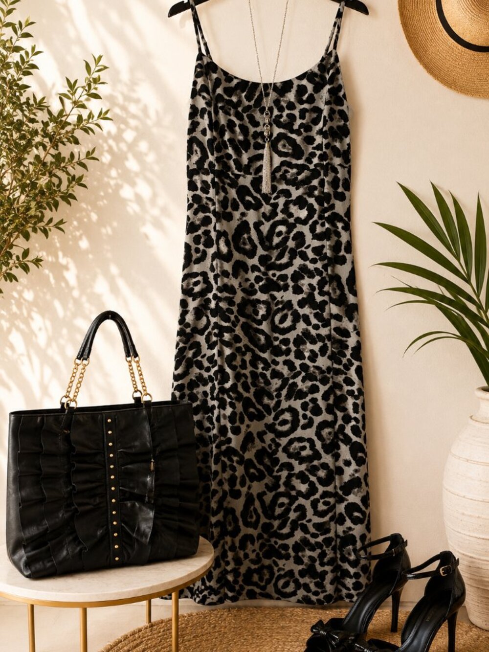 SHEIN Curve Snow Leopard Midi Dress 3X Tie Back Resort Chic